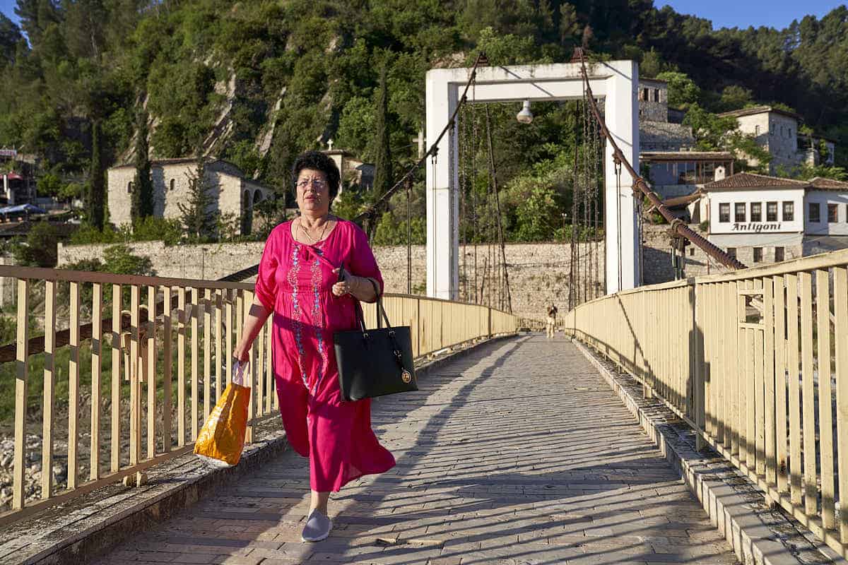 Woman on Berati Bridge